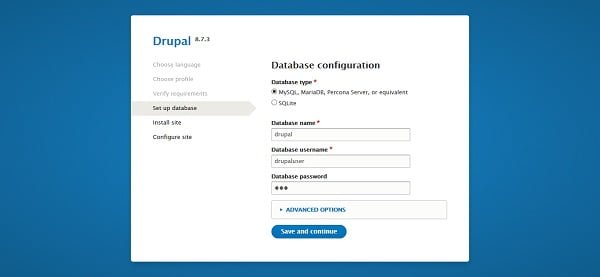 Install Drupal - Database Configuration