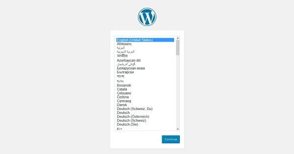 Install WordPress - Language Selection