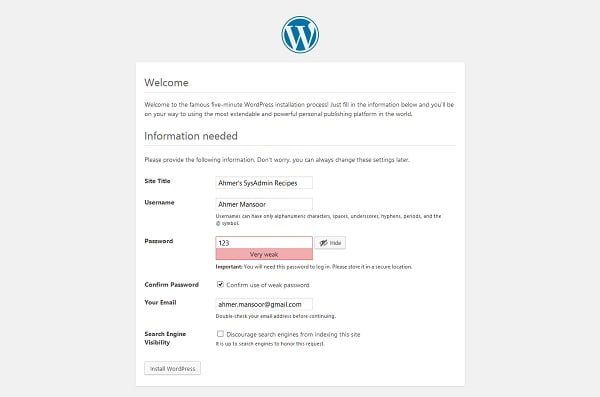 Install WordPress - Information Needed