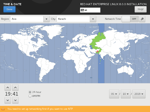 RHEL 8 Minimal Install - Time and Date