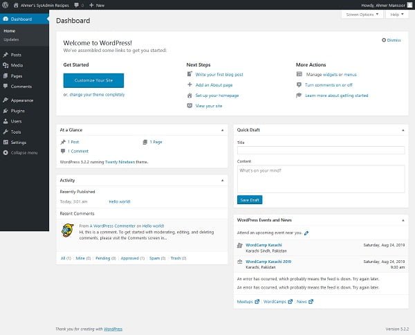 Wordpress Dashboard