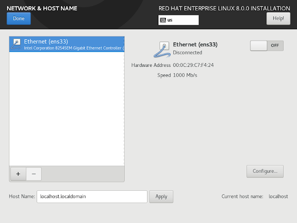 RHEL 8 Minimal Install - Network & Hostname 1