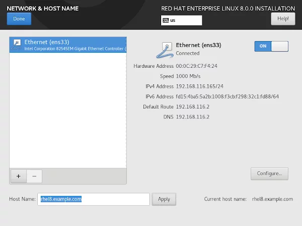 13-red-hat-enterprise-linux-8-network-hostname RHEL 8 Minimal Install - Network & Hostname 2