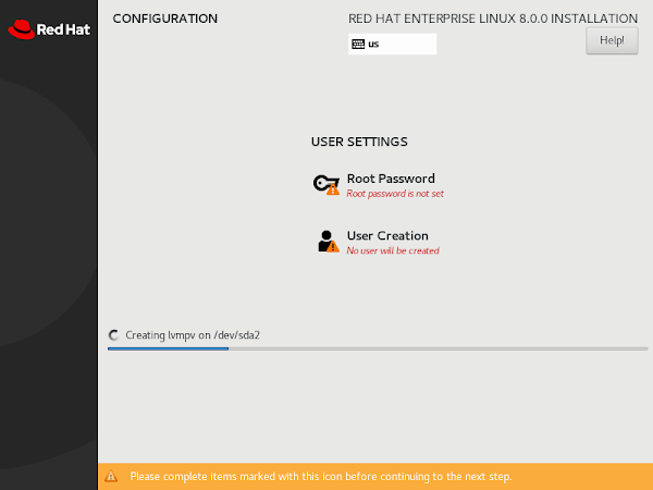 RHEL 8 Minimal Installation Progress 1