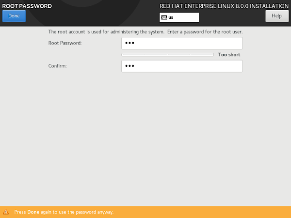 RHEL 8 root Password