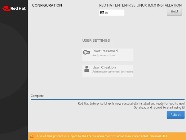 18-red-hat-enterprise-linux-8-installation-progress RHEL 8 Minimal Installation Completed