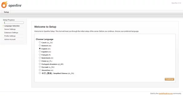 01-openfire-xmpp-choose-language OpenFire Server - Language Selection