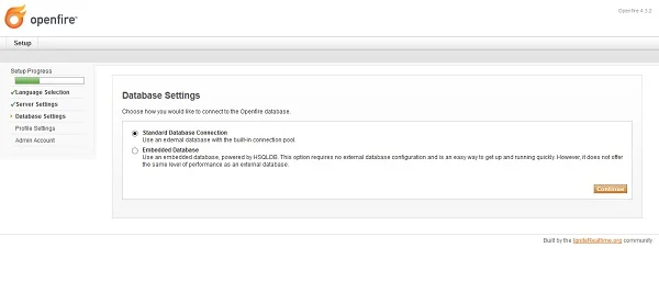 03-openfire-xmpp-database-settings Openfire Server Database Settings