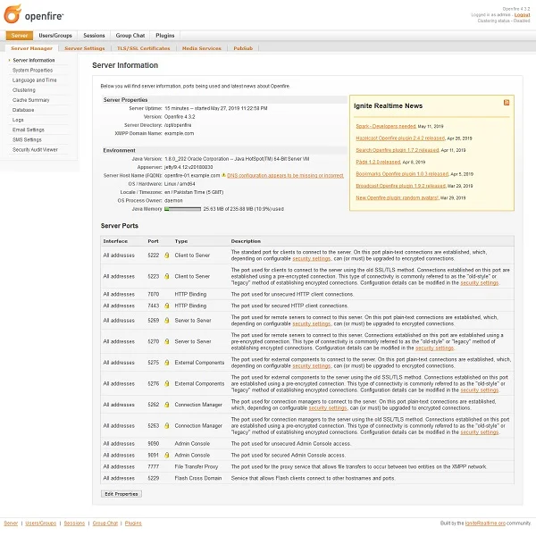 09-openfire-xmpp-server-information Openfire Admin Console