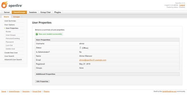 Openfire Server - User Properties
