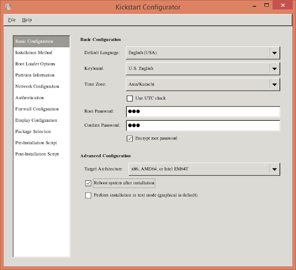 Kickstart Configurator - Basic Configuration