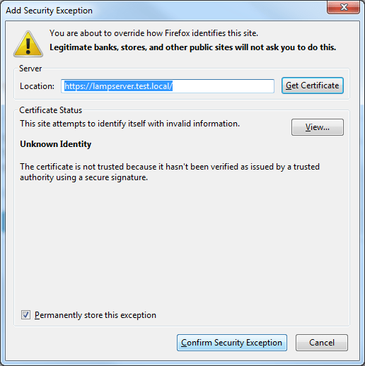 Add SSL Security Exception