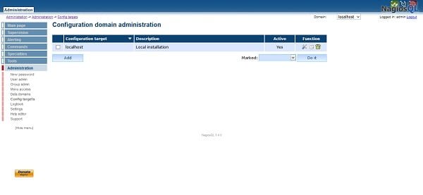 NagiosQL - Configure Domain Administration 1