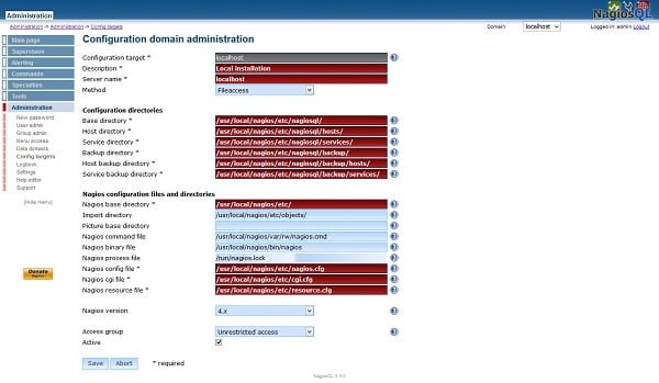 NagiosQL - Configure Domain Administration 2