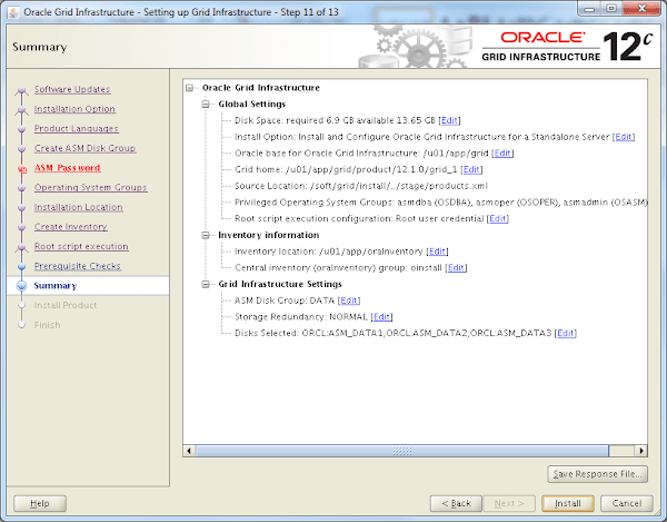 Grid 12c Installation Summary