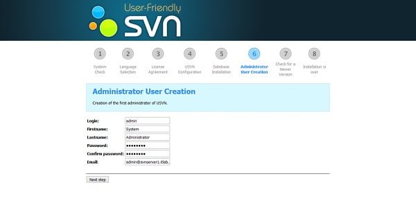 USVN Administrator User Creation