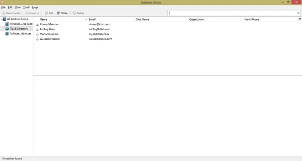 Thunderbird Global Address Book