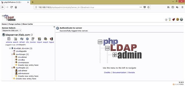 phpLDAPadmin Dashboard