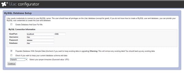 Lilac Configurator MySQL Database Setup