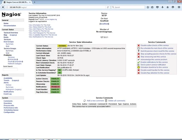 Nagios Core Server Service Information Nagios Service Information