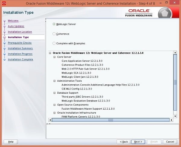 Configure Weblogic Server Installation Type