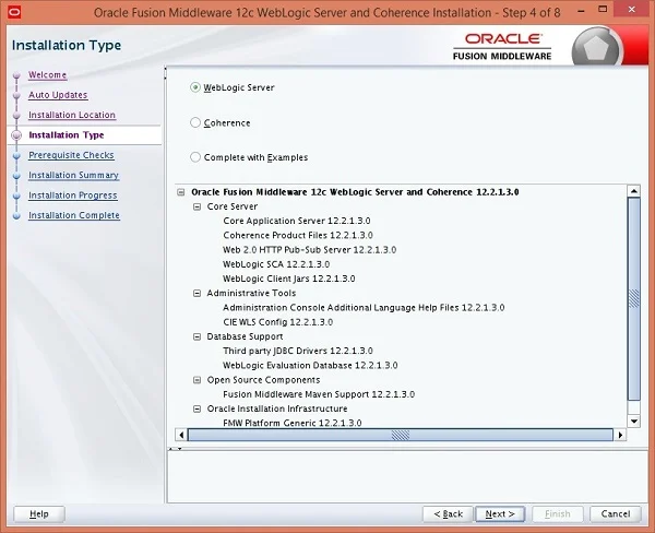 Configure Weblogic Server Installation Type