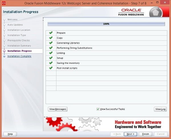 Oracle Weblogic Server Installation Progress