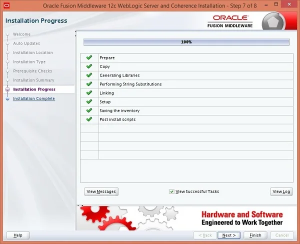 Oracle Weblogic Server Installation Progress