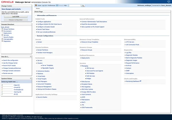 Weblogic Server 12c Admin Console