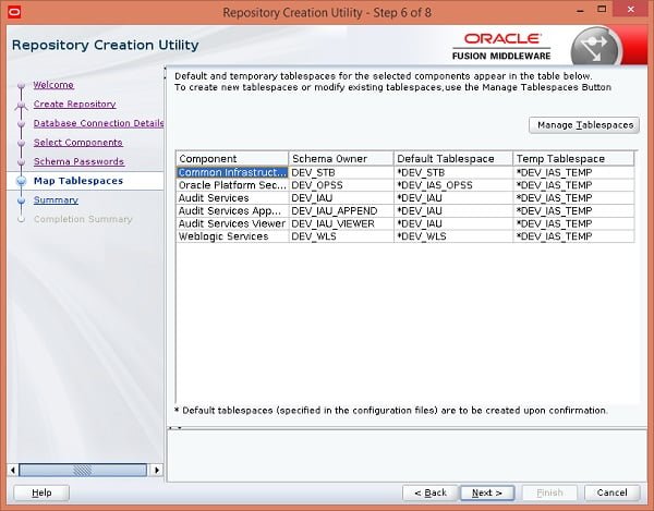 RCU - Map Tablespaces