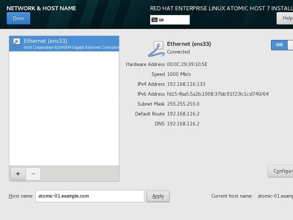 Atomic Host - Configure Hostname & Network