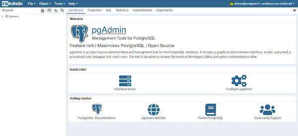 pgAdmin Dashboard