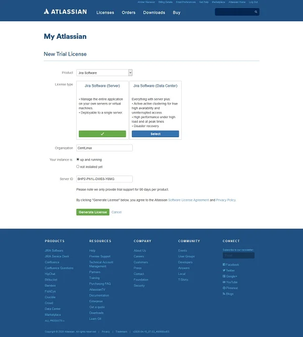 06-install-jira-software-server-centos-8-generate-license Jira - New Trial License