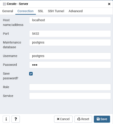 pgAdmin - Create Server Connection