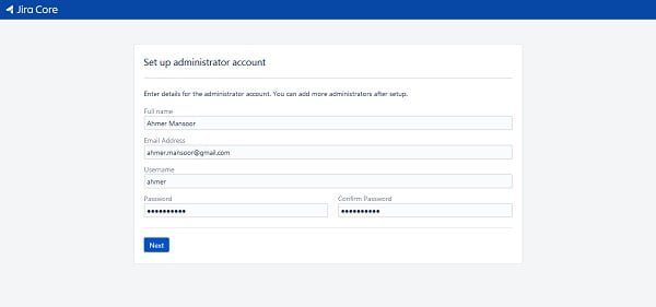 Jira - Set up Administrator Account