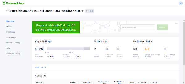 CockroachDB Clusters Information 2