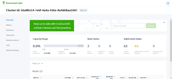 03-install-cockroachdb-secure-cluster-centos-8-dashboard CockroachDB Clusters Information 2