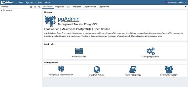 pgAdmin4 Dashboard