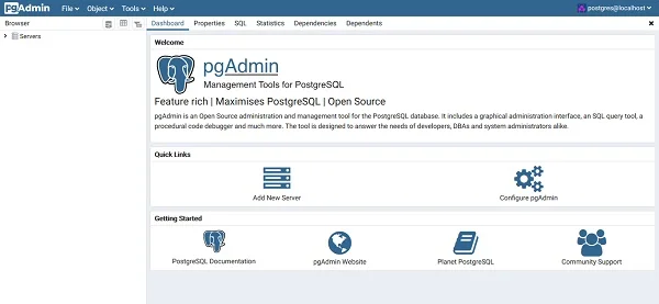 04-postgresql-pgadmin-ubuntu-dashboard pgAdmin4 Dashboard