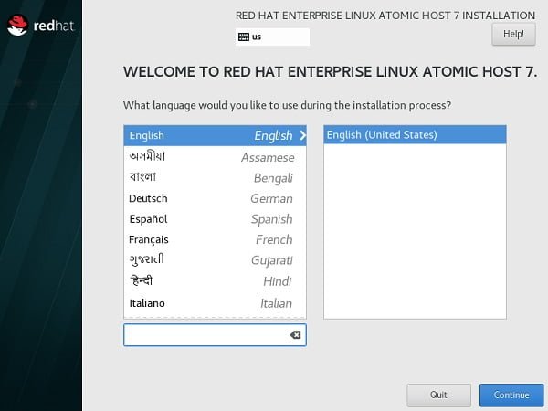 Install Atomic Host - Language Selection