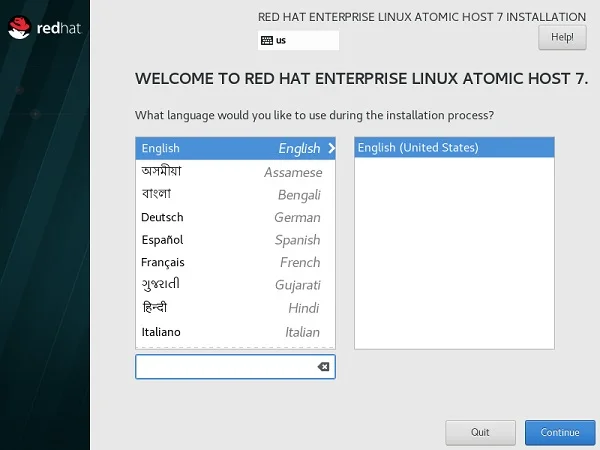 Install Atomic Host - Language Selection