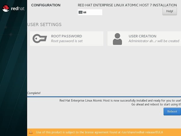 Atomic Host Installation is Completed