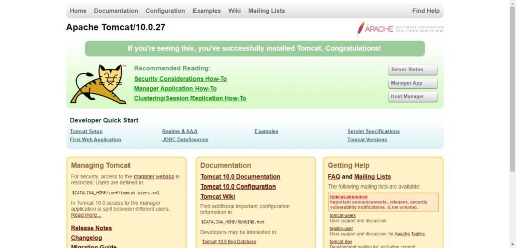 Apache Tomcat Server Homepage