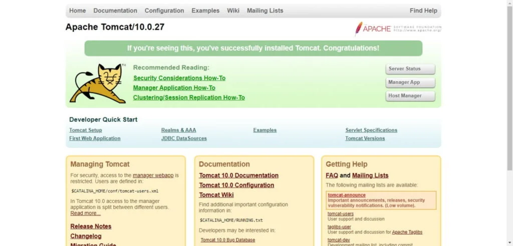 Install Apache Tomcat on Rocky Linux 9 2 Apache Tomcat Server Homepage