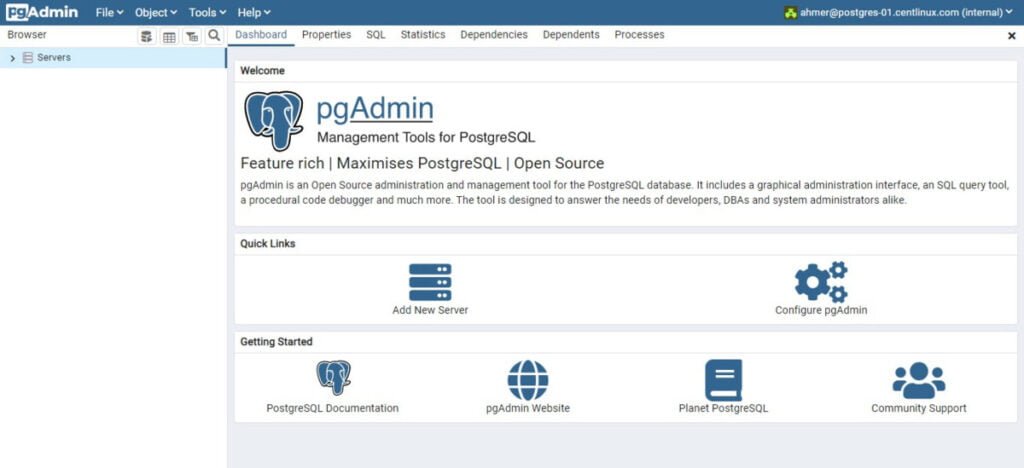 pgAdmin Dashboard