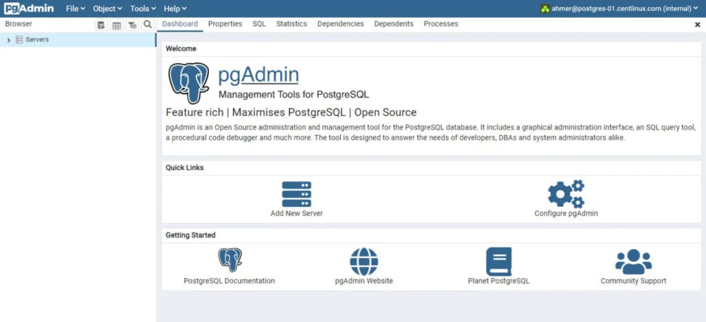 How to install PostgreSQL on Rocky Linux 9 7 pgAdmin Dashboard