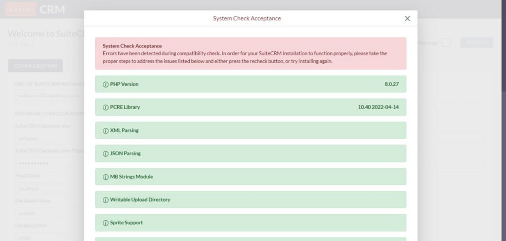 SuiteCRM Installation System Check