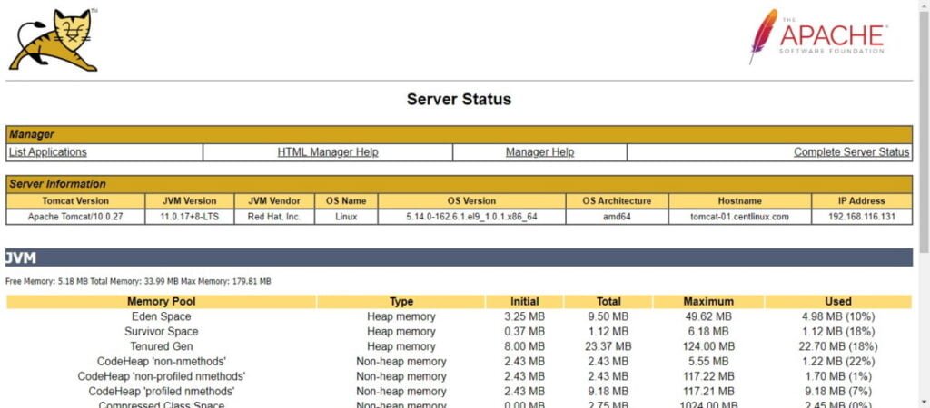 Apache Tomcat Server Status