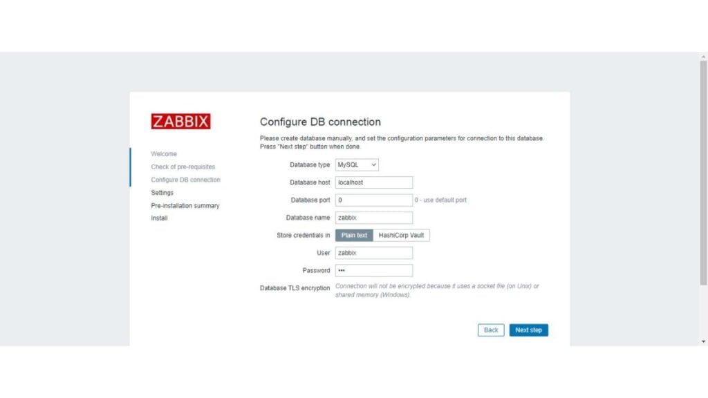 Zabbix Configure DB Connection