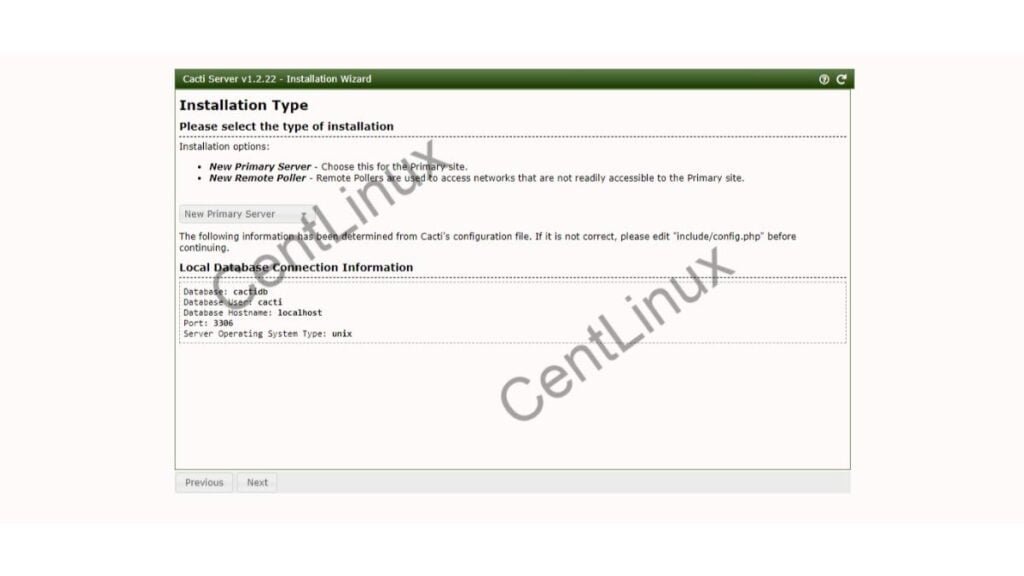 Cacti installation type database connection